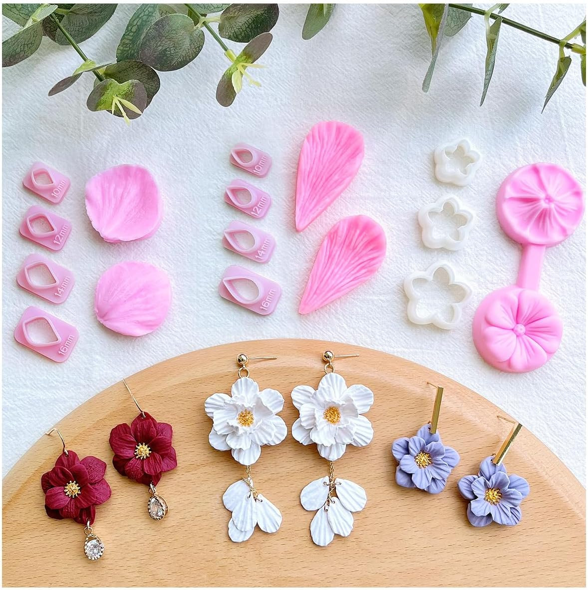 Flower Petal Clay Cutters Set for Jewelry Making - 4 Shapes with Mold