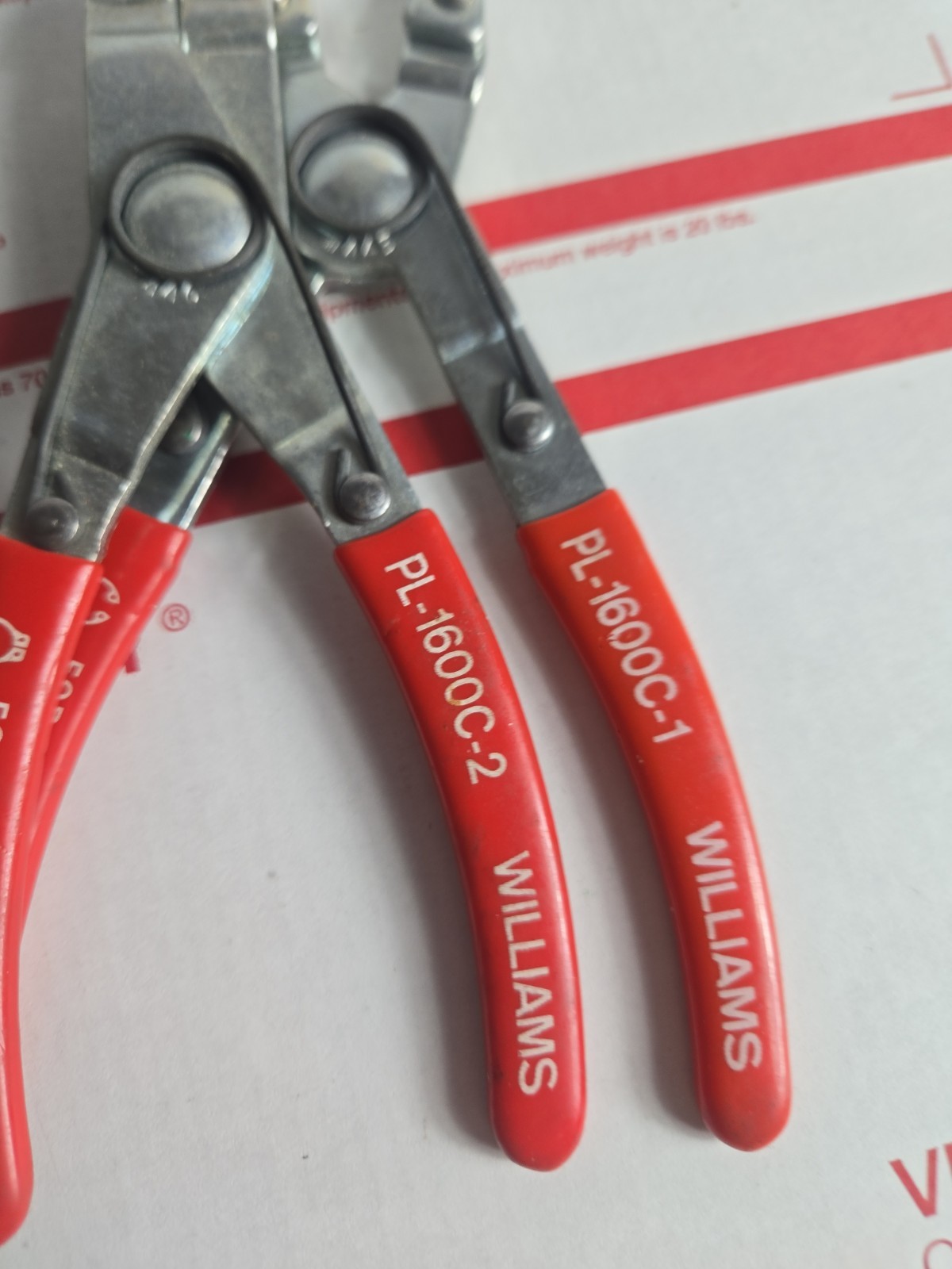 WILLIAMS CO TOOLS SNAP RING INTERNAL AND EXTERNAL PLIERS SET, ****NO TIPS*****