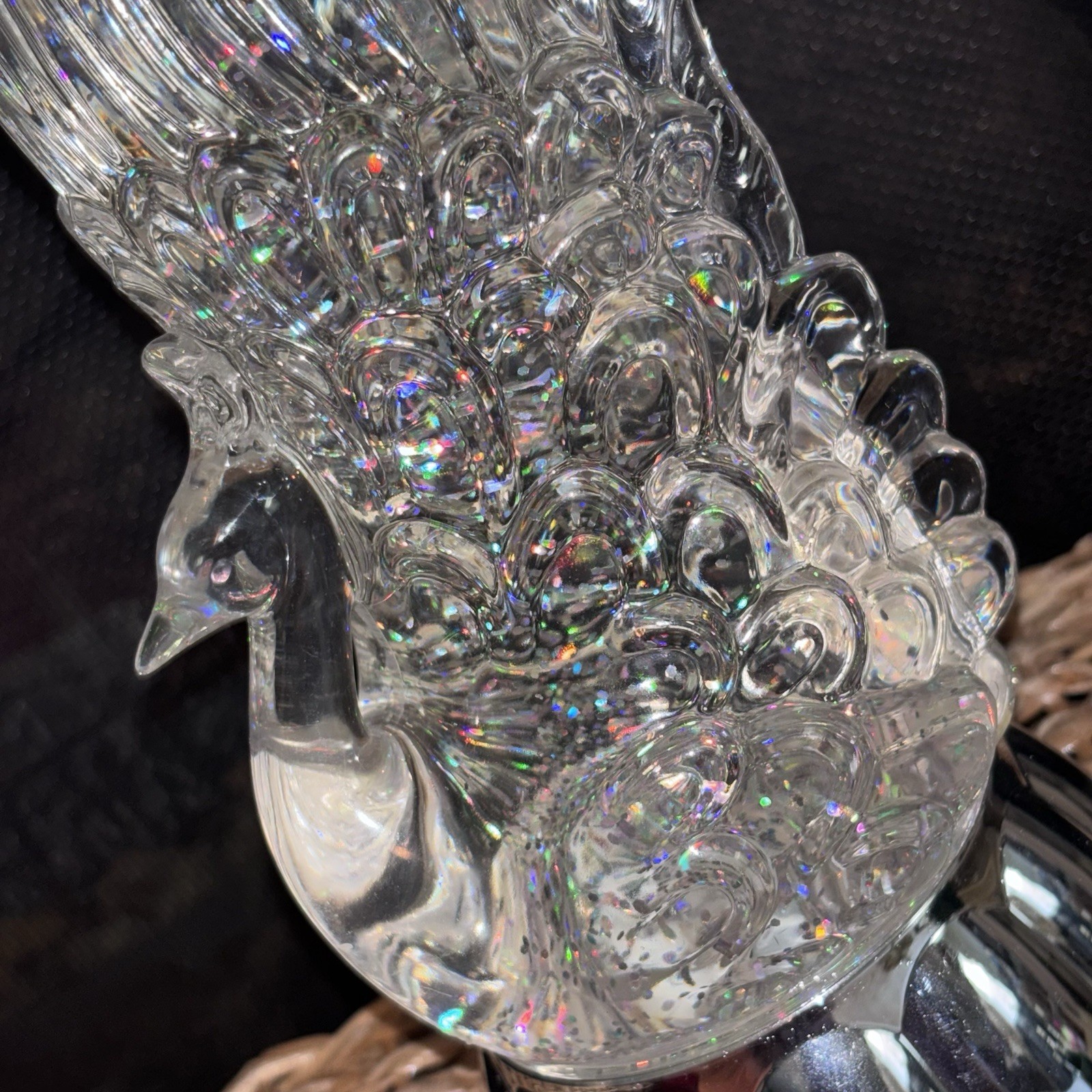 Whimsical Swan/Peacock Color Changing Glitter Globe Night Light 11” Acrylic