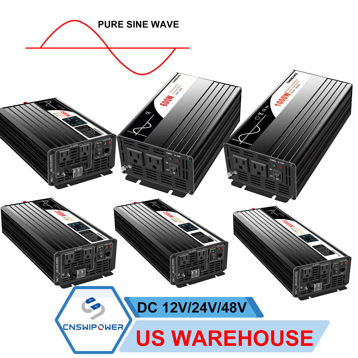 Pure Sine Wave Inverter 12v  24v 48v to 110v 120V 600w/1000w/1500w/2000w/3000w