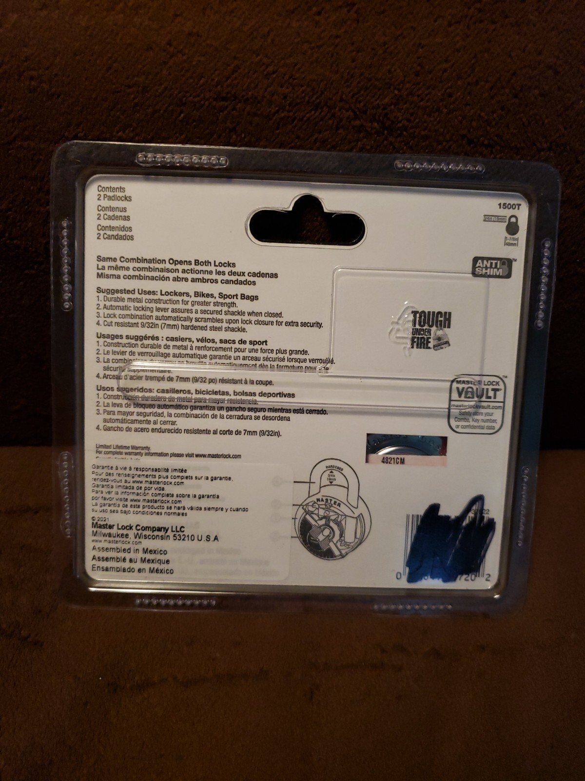 2 PACK MASTERLOCK ~ 1500D COMBINATION PADLOCK ~ MASTER LOCK ANTI SHIM BLACK