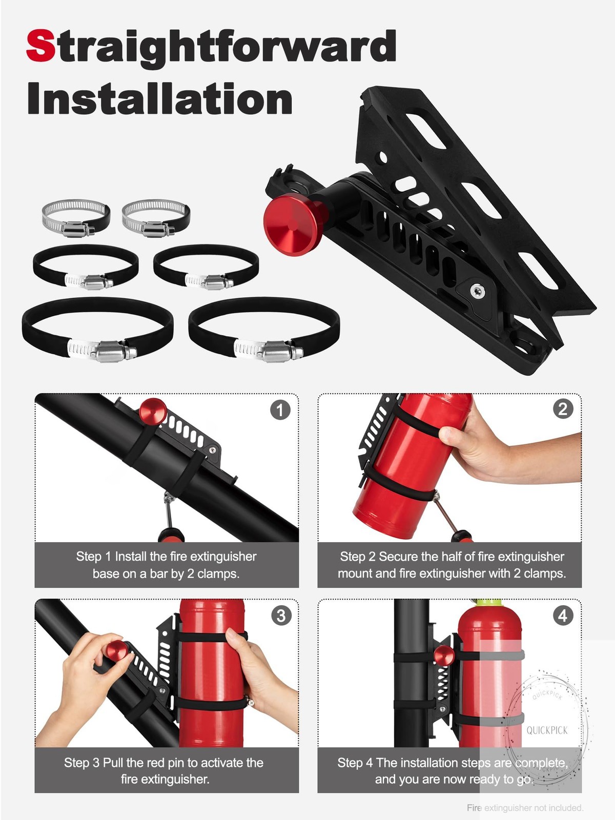 Adjustable Fire Extinguisher Mount, Easy Install on Roll Bar/ Cage Fire Extingui