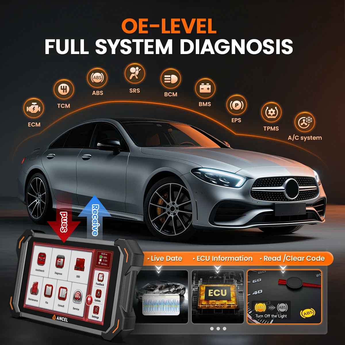 ANCEL DS600BT Car OBD2 Diagnostic Tool Bidirectional Scanner ECU Coding FCA DoIP