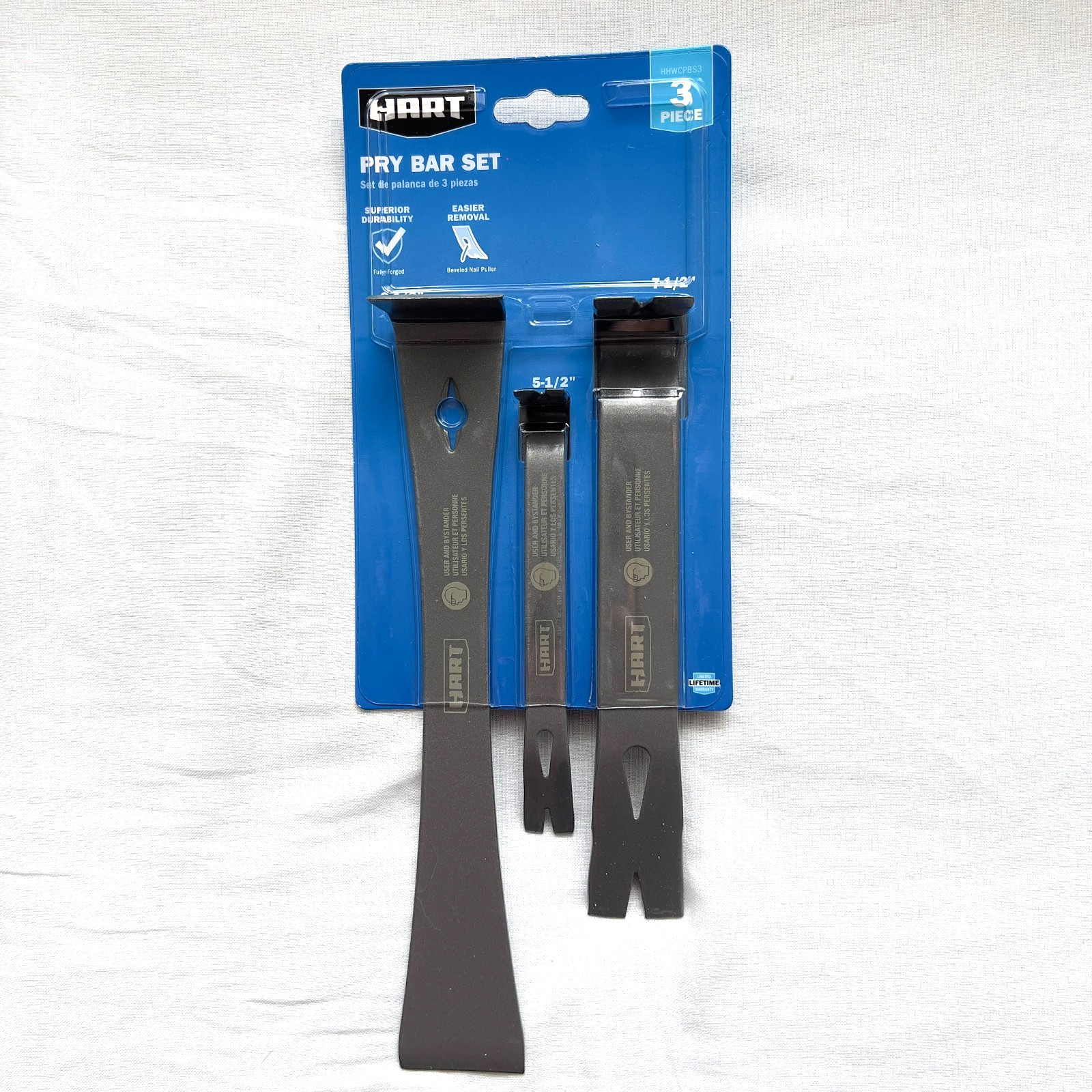 Hart Pry Bar Set 3Piece Forged Steel With Beveled Nail Pull 9-1/2" 5-1/2" 7-1/2"