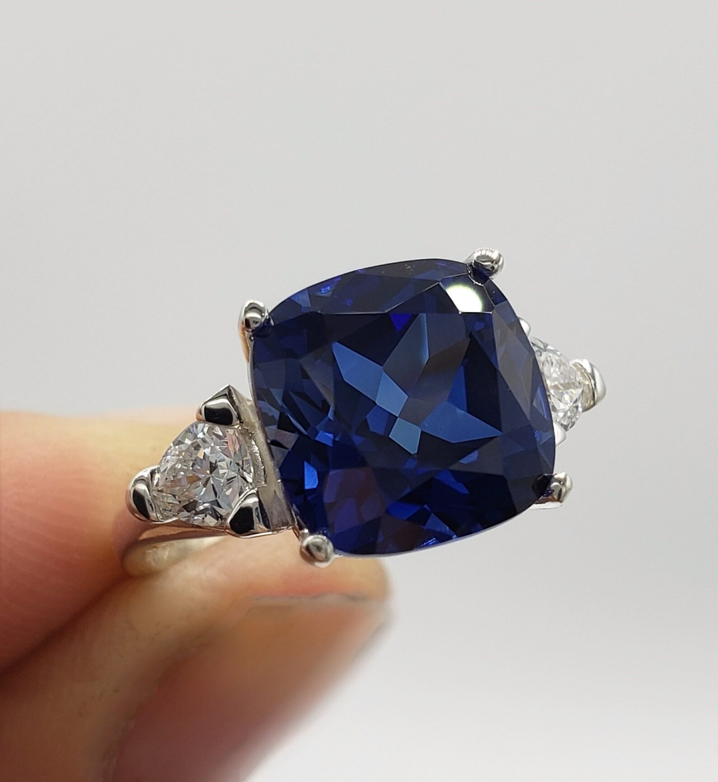 7.50 Ct Cushion Cut Natural Sapphire Diamond Wedding Ring 14K White Gold Size 7