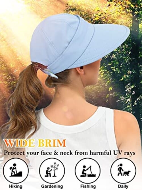 Sun Hats for Womens Wide Brim Visor UV Protection Dual Purpose One Size Blue