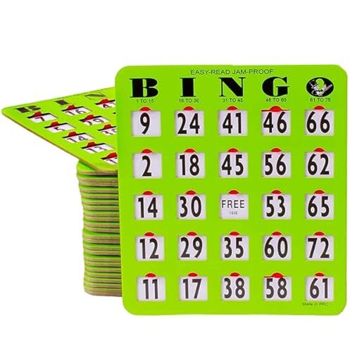 BINGO CARDS with Sliding Windows Large Print Fingertip Green 25 Pack MR CHIPS