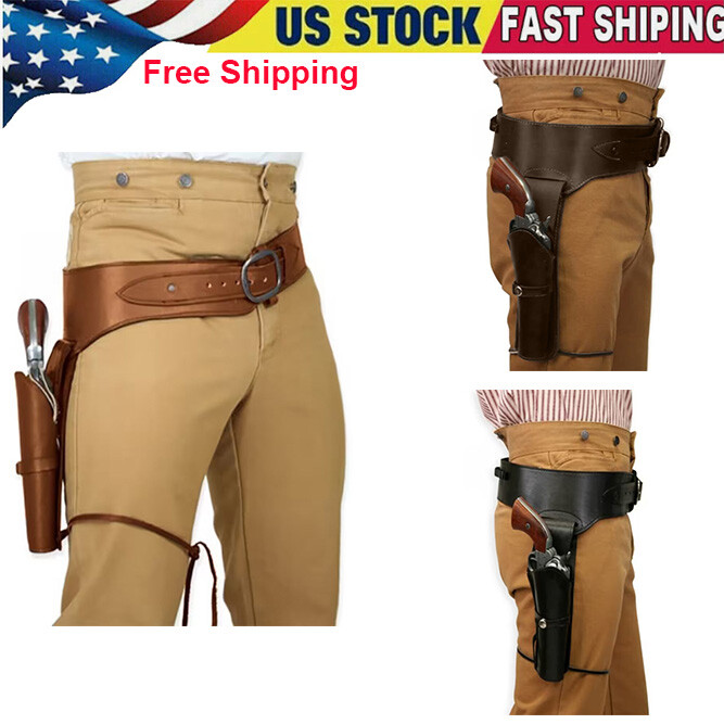 Western Cowboy PU Leather Gun Holster Tooled Revolver Pistol Belt Punk