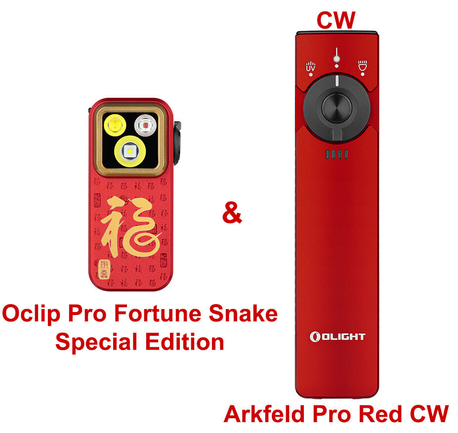 Olight Arkfeld Pro Red CW & Oclip Pro Fortune Snake Special Edition