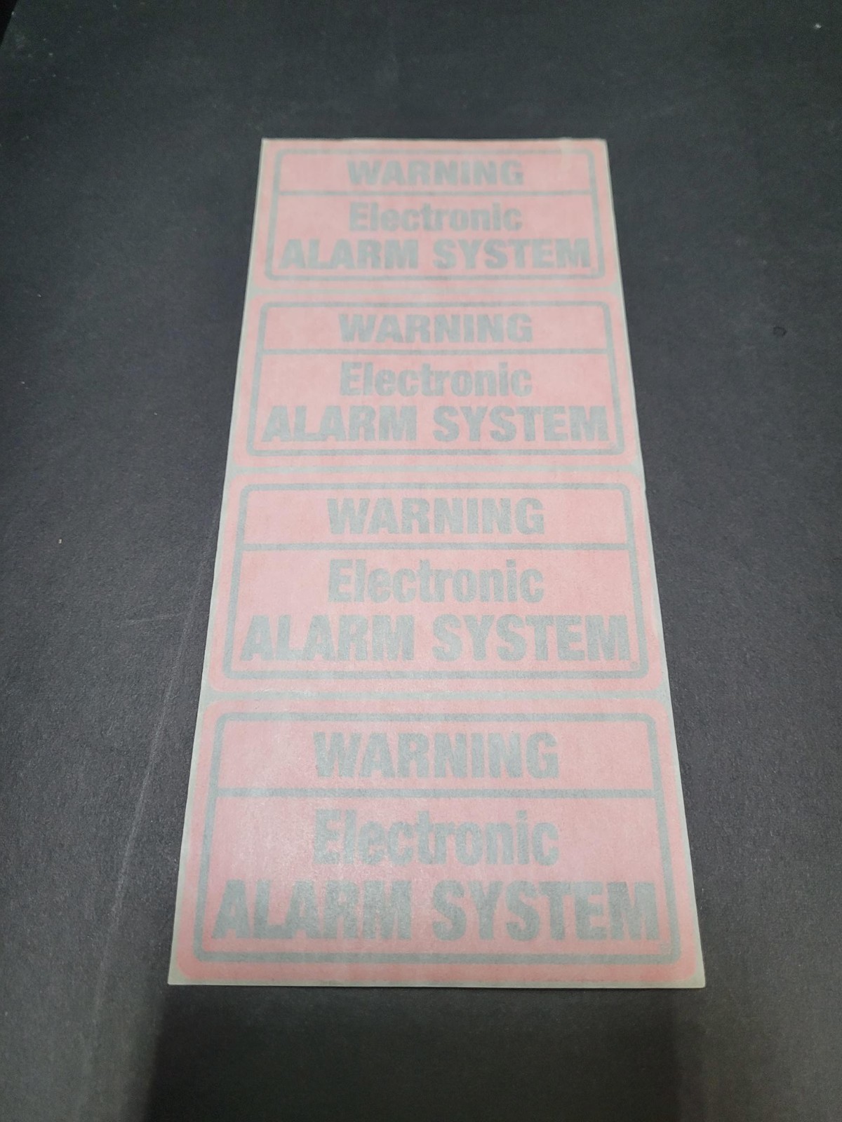 NOS Alarm System Warning Stickers Interior Mount 4Pk Black Text Red Background