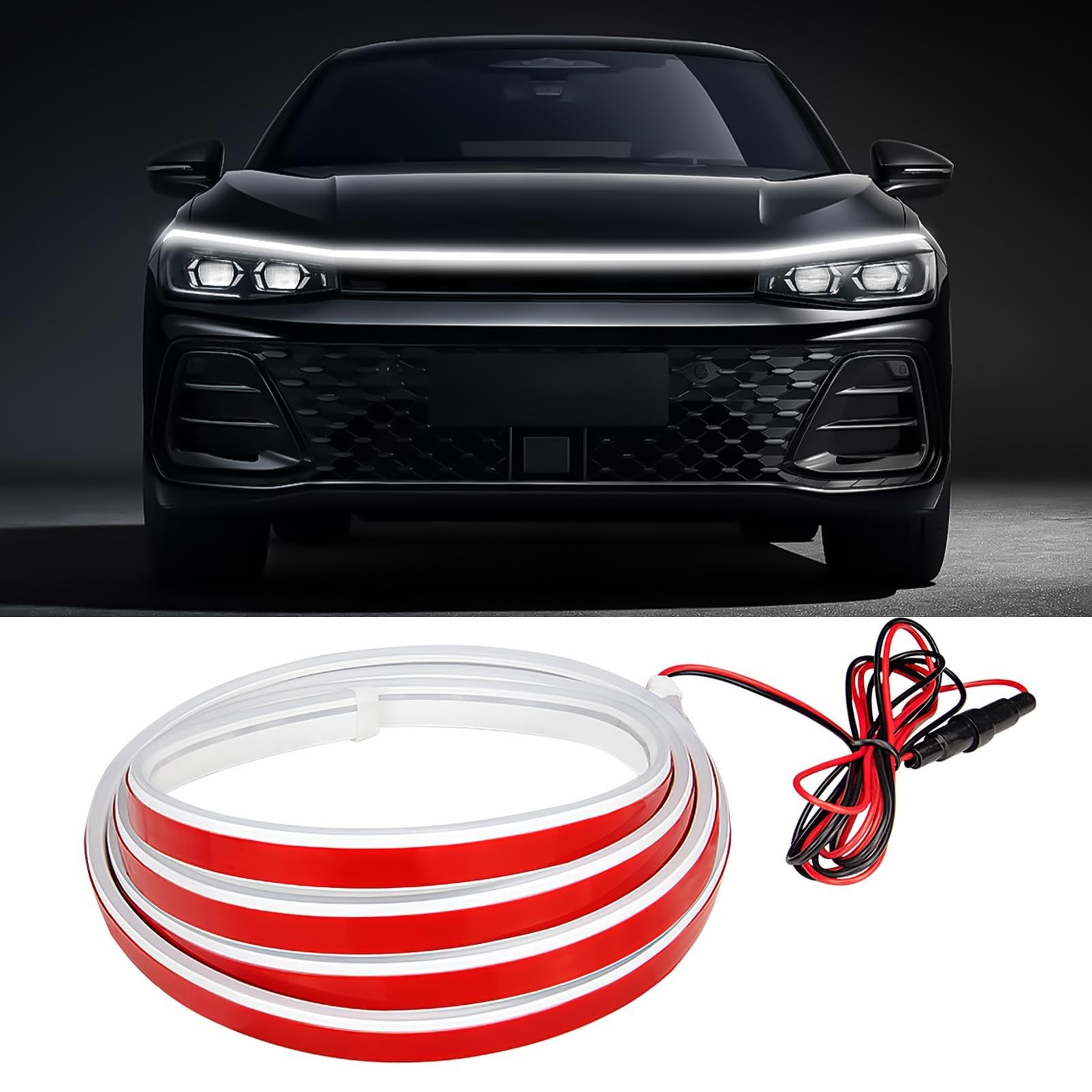 Car Hood Light Strip, 79" Waterproof LED DRL Dynamic Scan (White) | Dynamic S...