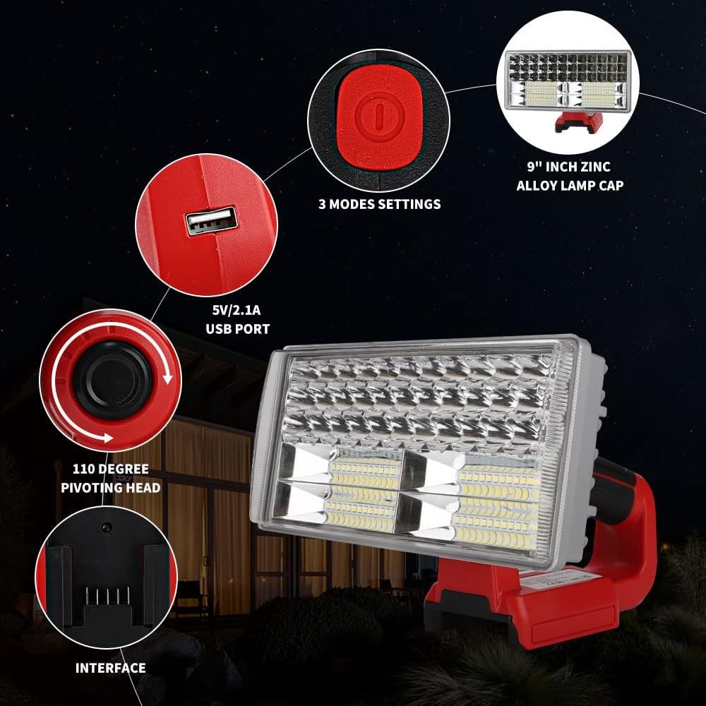 40W 4200LM LED Flashlight Work Light for Milwaukee 18V Lithium Batteries w/ USB