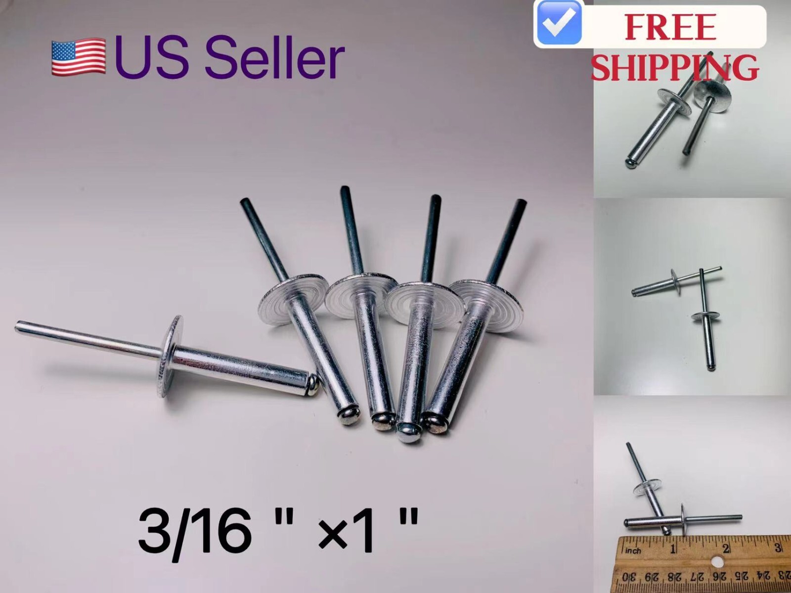 100pc POP RIVETS LARGE FLANGE 3/16" x 1" ALUMINUM HEAD STEEL MANDREL RIVET US
