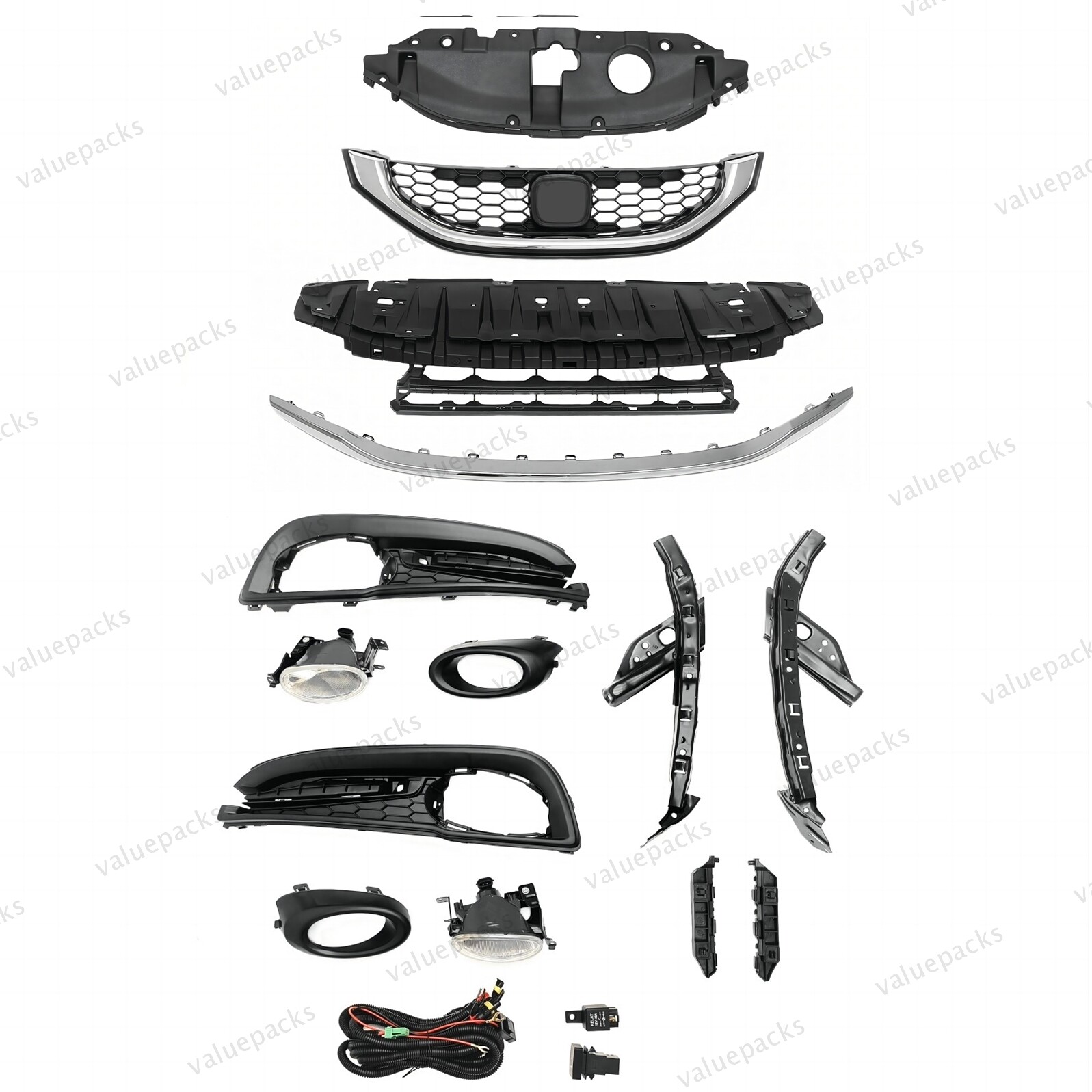 14PC For CIVIC Sedan 2013-2015 Radiator Cover Grille Mesh Fog light Bracket Kit