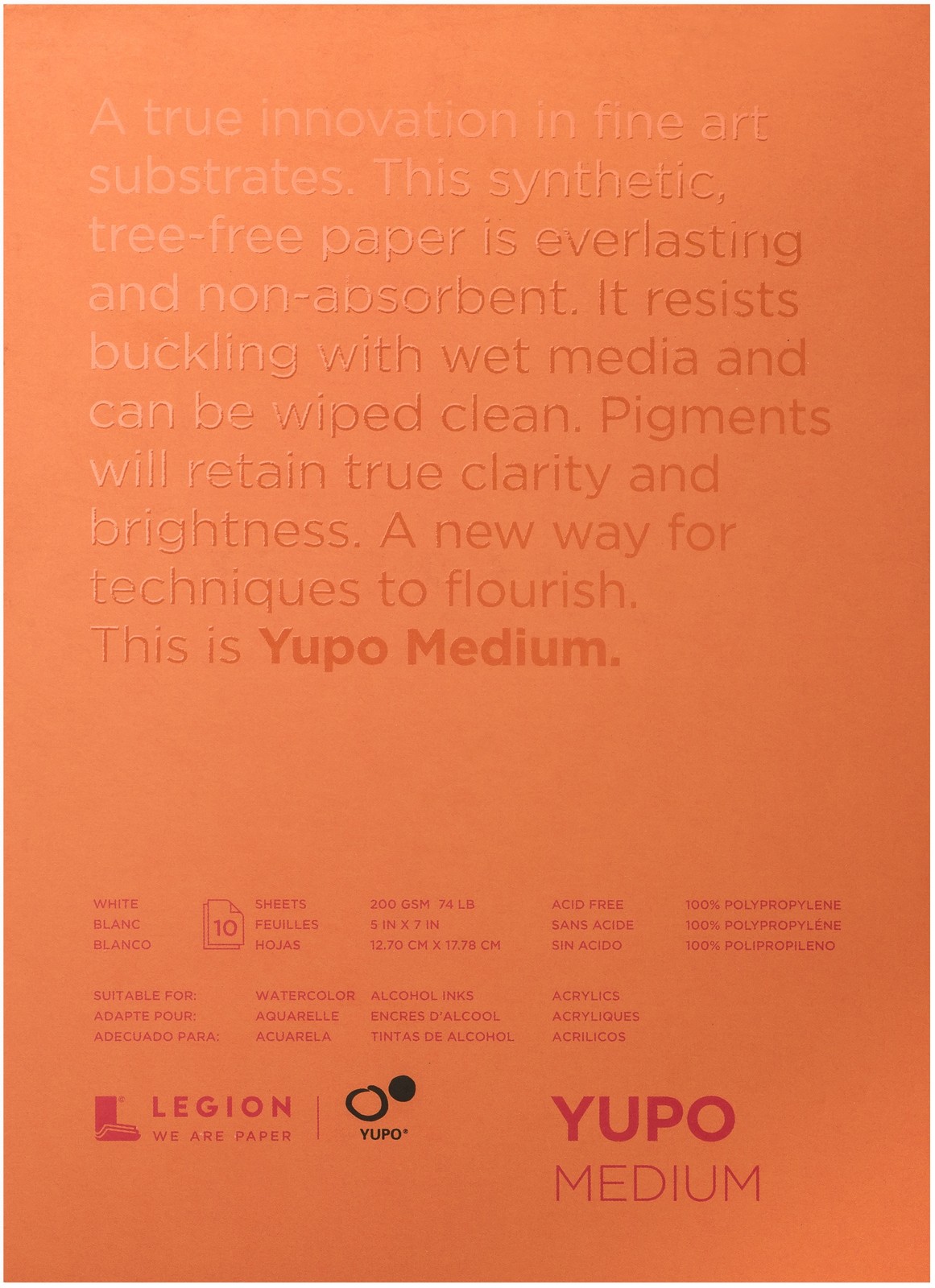 Yupo Medium Pads 5"X7" 10 Sheets/Pkg-White 74lb