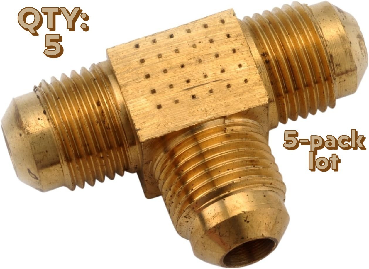 NEW 5-pack lot Anderson Metals 1/4" Forged Flare Brass Tee Fitting 754044-04