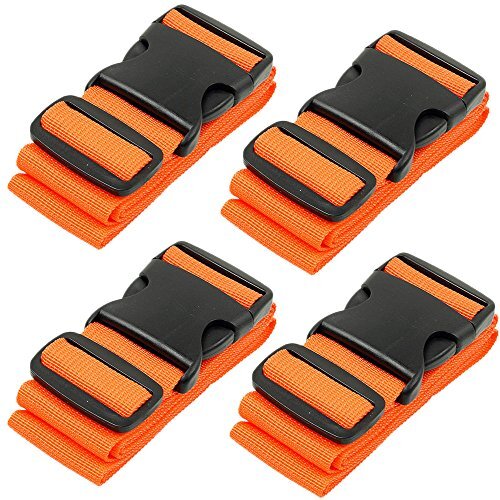 Travel Luggage Belt Straps for Suitcases with Plastic Buckle, 4 Pack Orange