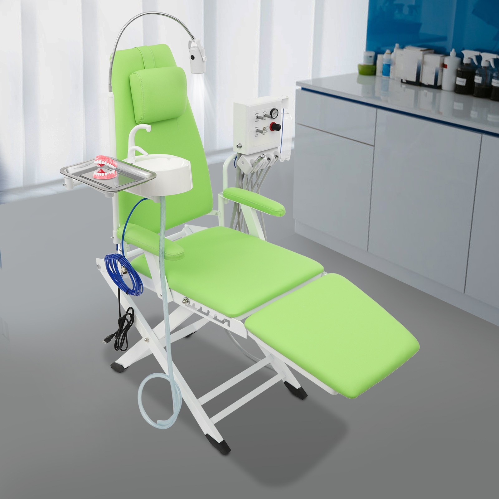 Dental Chair with Air Compressor and Cuspidor Portable Folding Treatment Unit