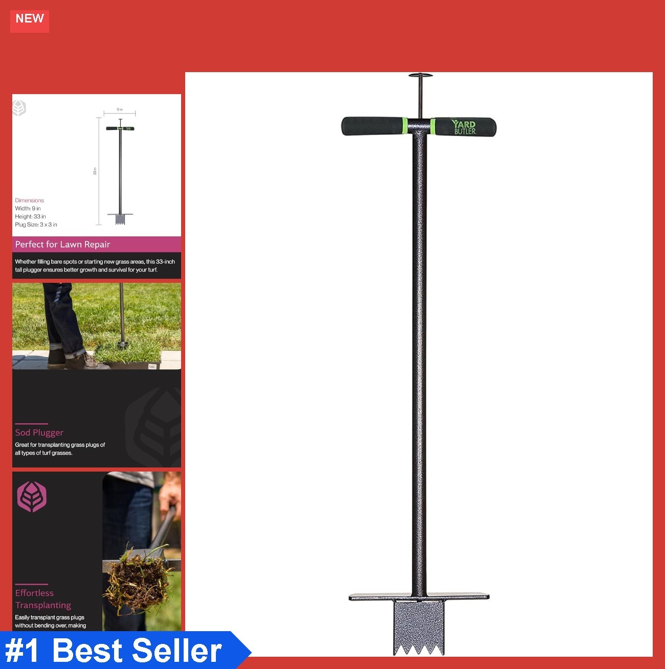 Sod Plugger Tool Ergonomic No-Bend Steel Lawn Repair for Grass Plugs