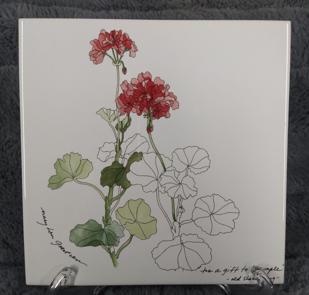 Ceres Coimbra Portugal Set Of 2 Geranium Floral Hand Painted Ceramic Tiles CF