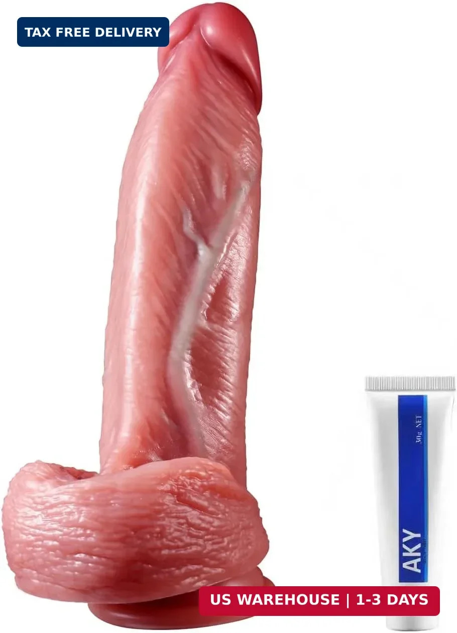 9 Inch Girth Huge Realistic Dildo - Curved Shaft Soft Dual Layer Silicone Big Th