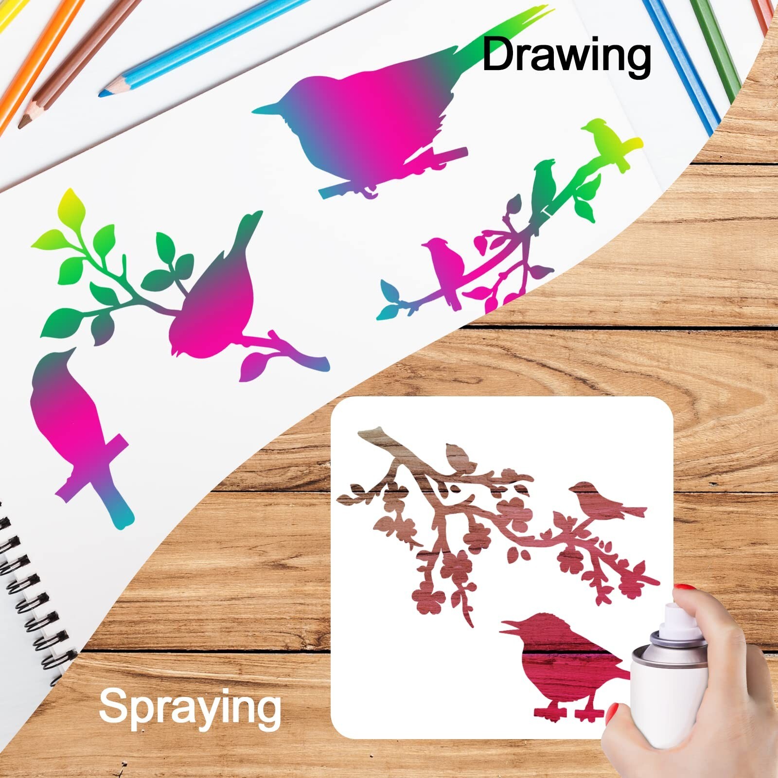 20 Pieces Bird Stencils for Painting Reusable Animal plante Spring Stencil , ...