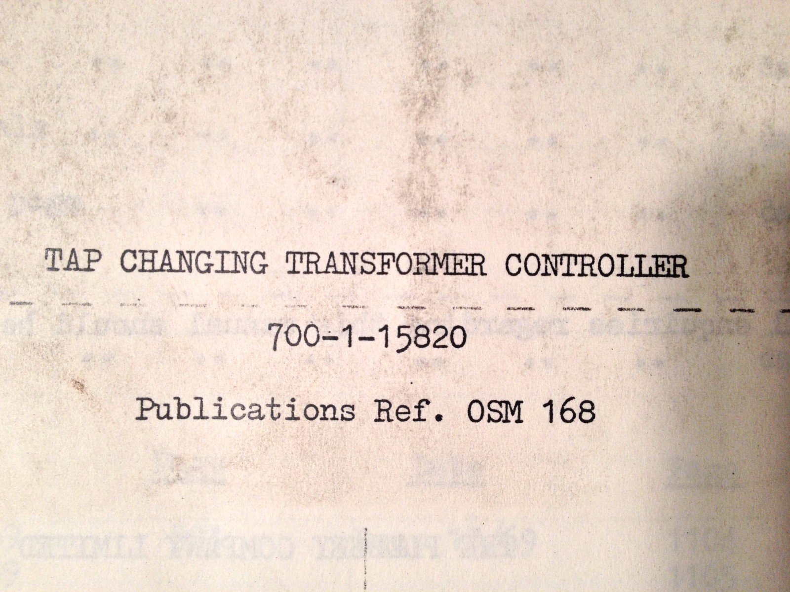 Plessey Tap Changing Transformer Controller 700-1-15820 Overhaul Manual