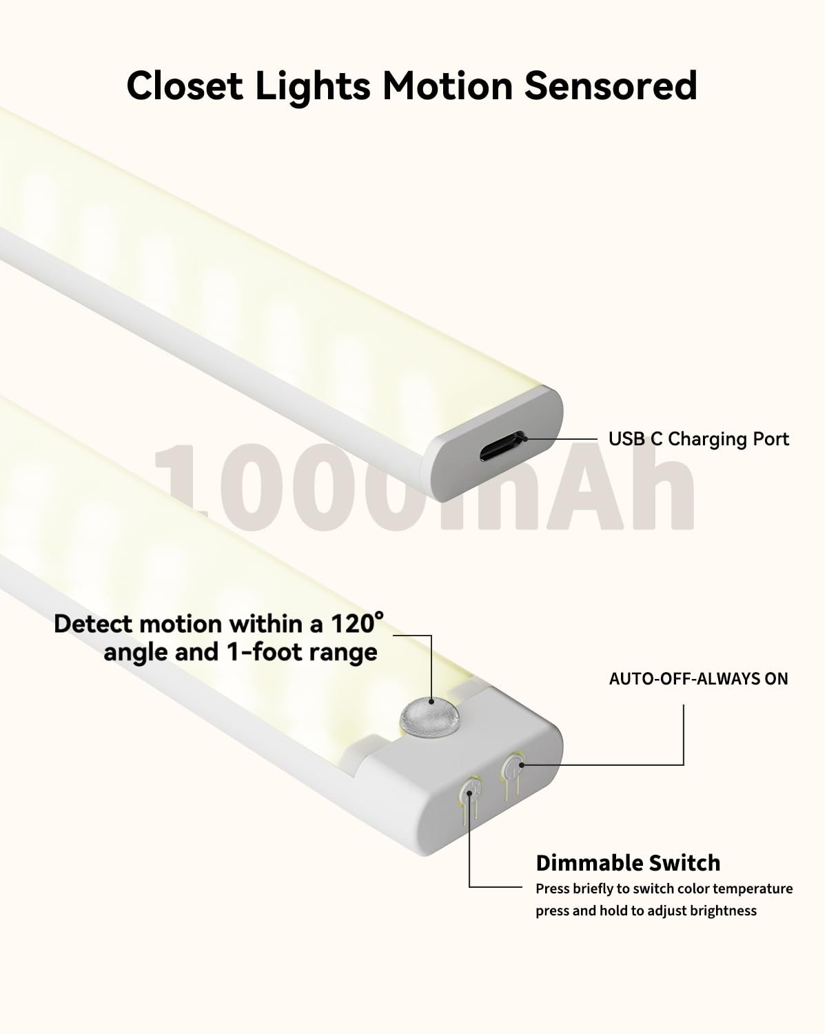 3 Pack Rechargeable Motion Sensor Under Cabinet Lights Wireless LED Set