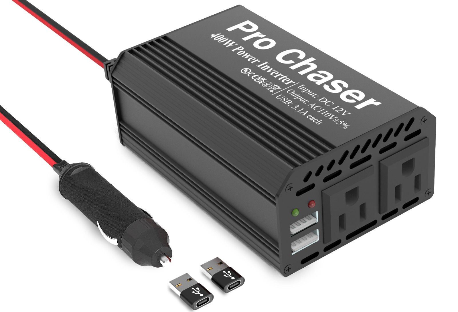 400W Power Inverters for Vehicles DC 12v to 110v AC Car Converter w/ USB-C