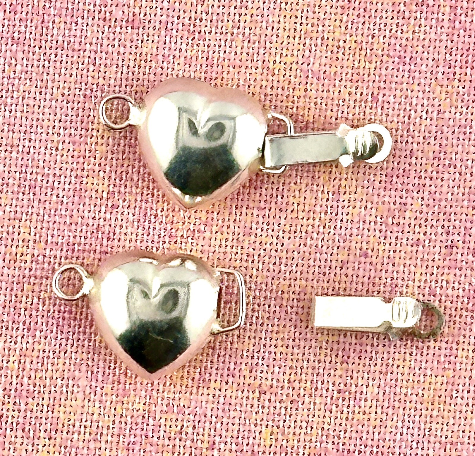 Sterling Silver Heart Shaped Box Clasps x 3 Secure Closure Beading & Stringing