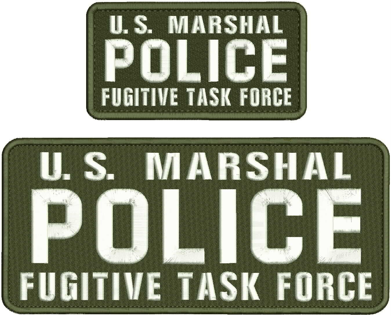 U S MARSHAL POLICE F TASK FORCE EMB PATCH 4.75 X 11 & 3x6 HOOK ON BACK/OD/white