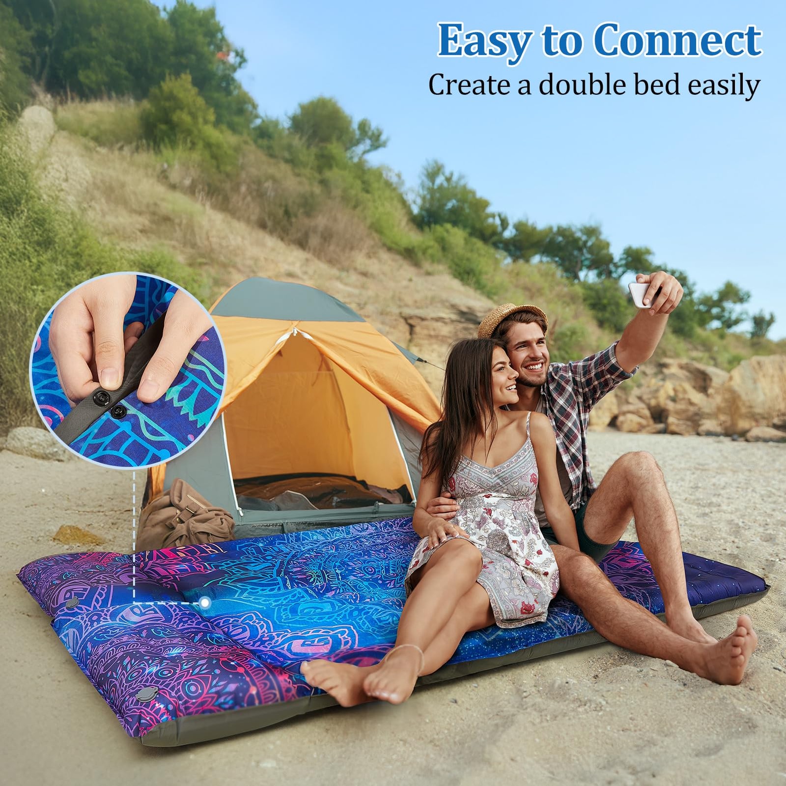 Camping Sleeping Pad Extra Thick 5 Inch Inflatable Camping Pad with Pillow Sl...