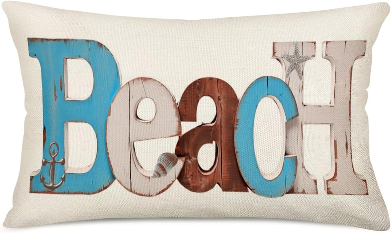 Beach Waist Lumbar Throw Pillow Case Summer Coastal Theme Lobster Starfish Shell