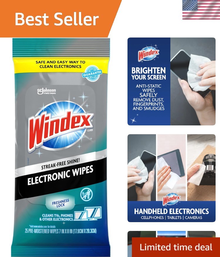 Windex Electronic Cleaning Wipes, Pre-Moistened Screen Wipes for TVs, Phones,...