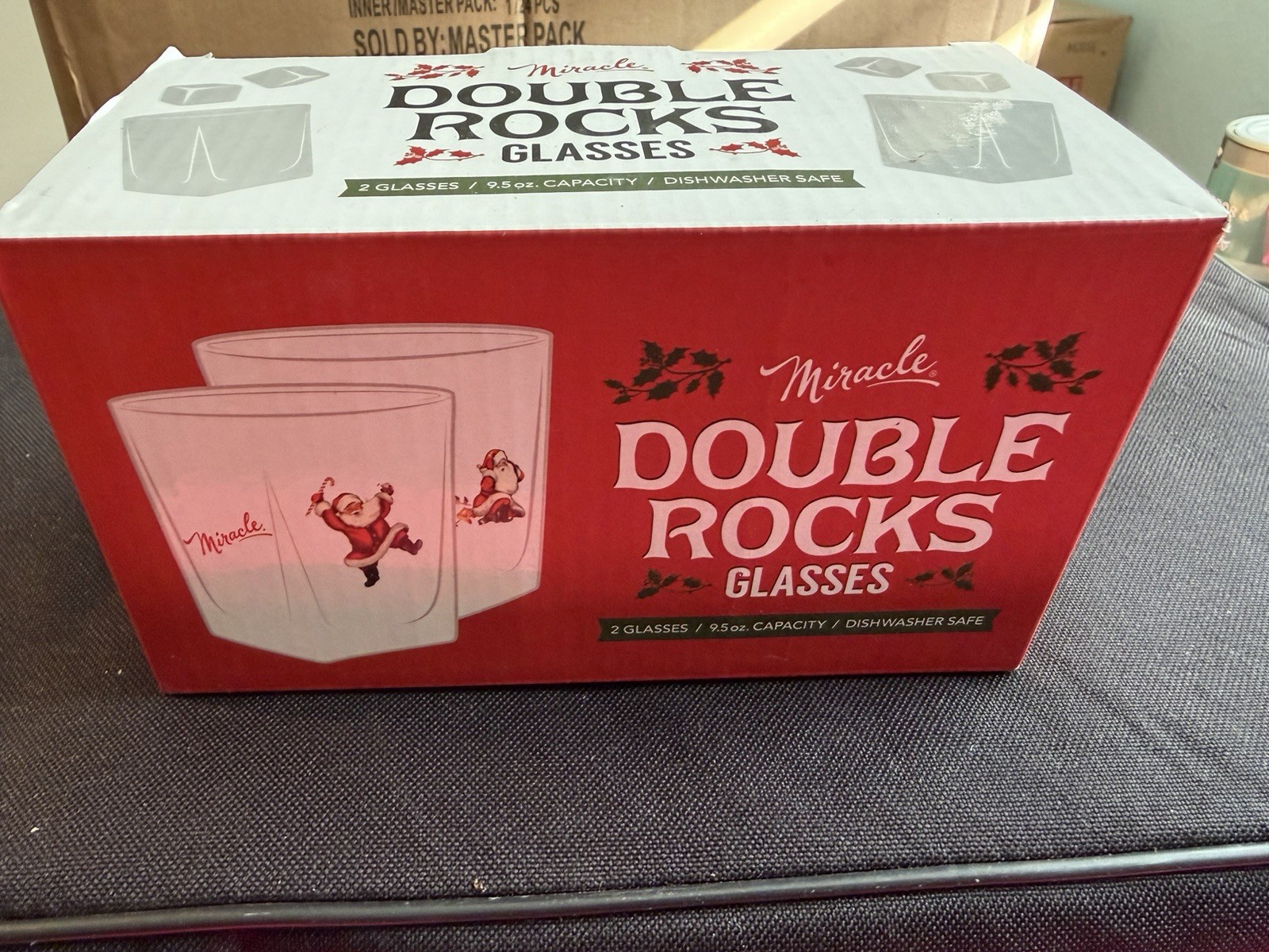 Miracle Christmas Santa Double Rocks Old Fashioned Drinking Glasses New In Box
