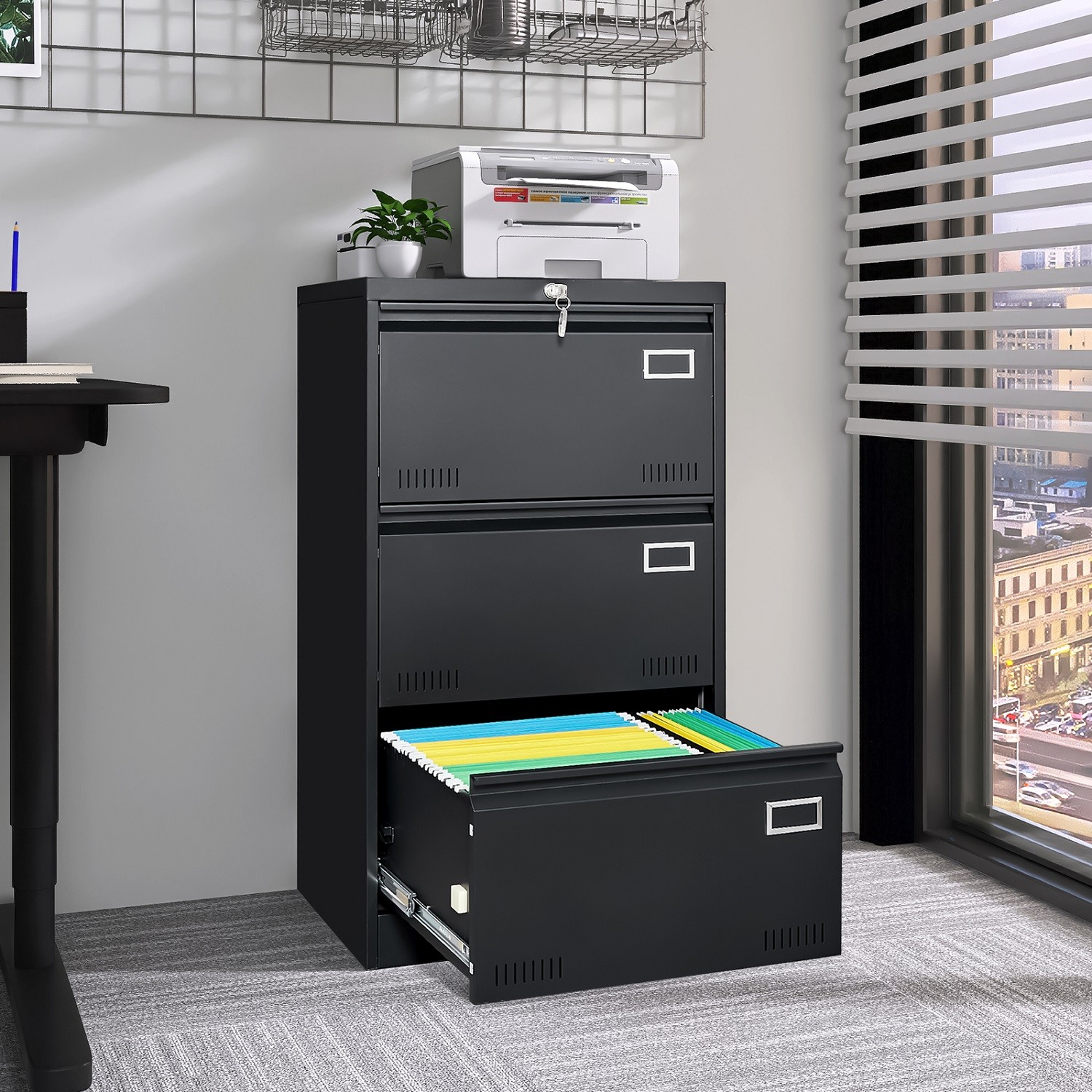 3 Drawer Lateral File Cabinet Home Office Metal Filing Cabinet Legal/Letter/A4