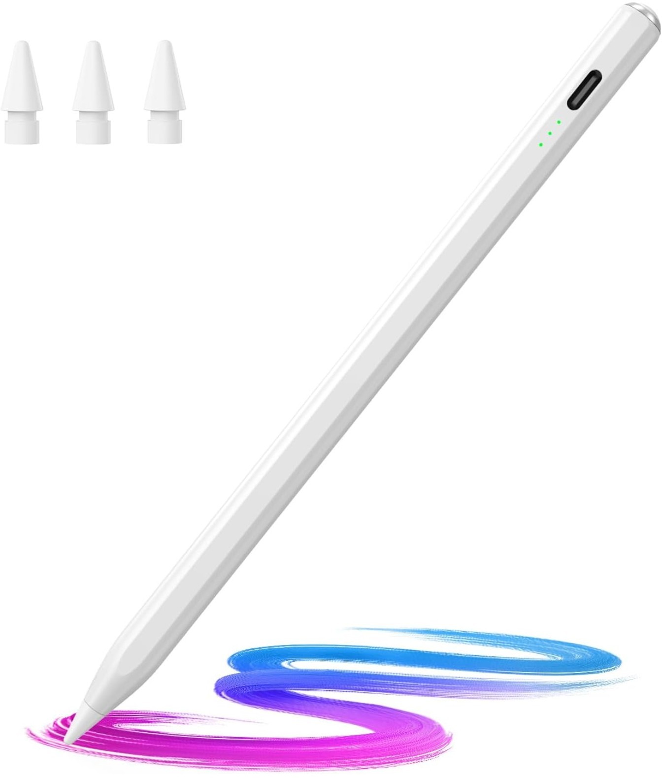 JAMJAKE Stylus Pen for iPad 2018-2025, 10 Mins Fast Charge with Tilt white