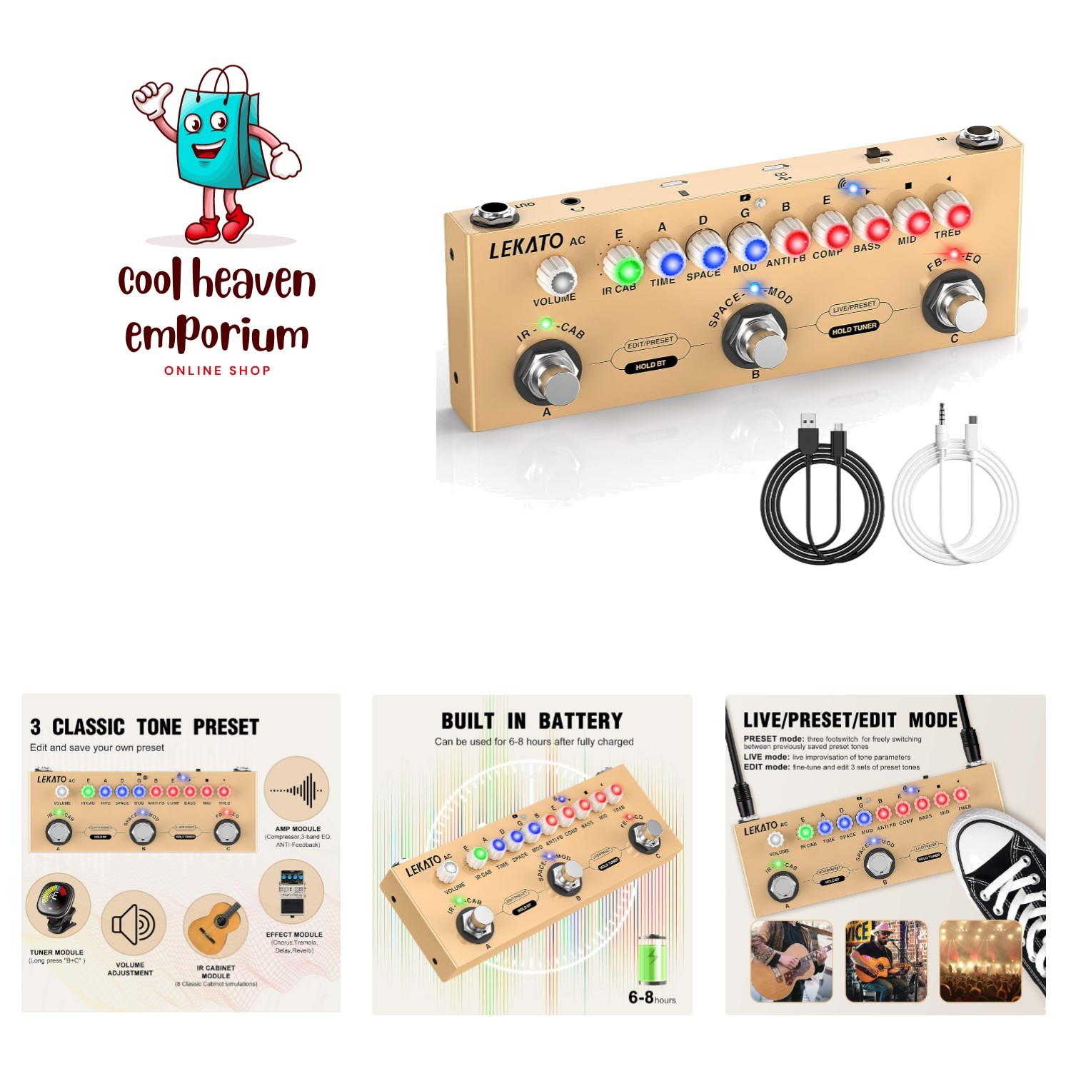 Versatile Multi Effects Pedal for Acoustic Guitar with 9 AMP Models & Bluetooth