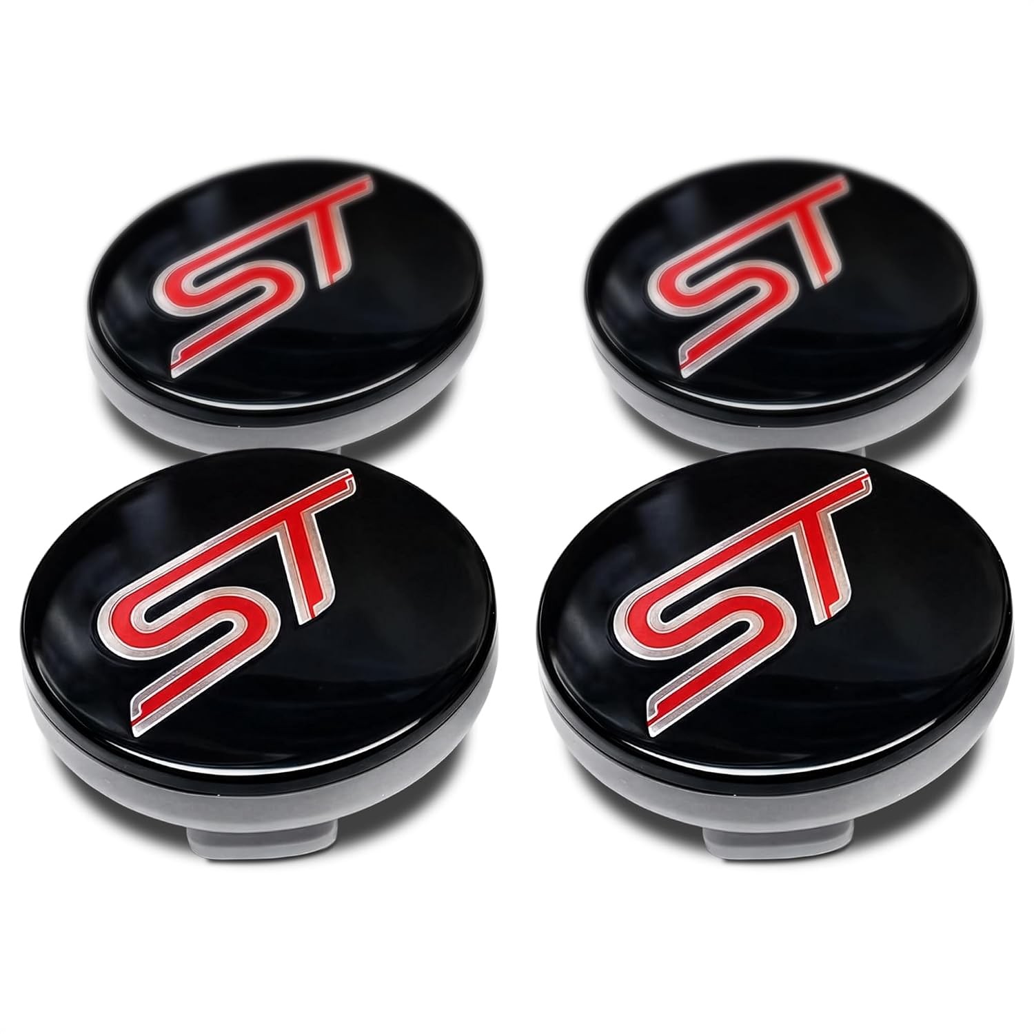 54mm ST Racing Black Red Center Wheel Hub Caps Emblem Cover CP9C-1A096-AA