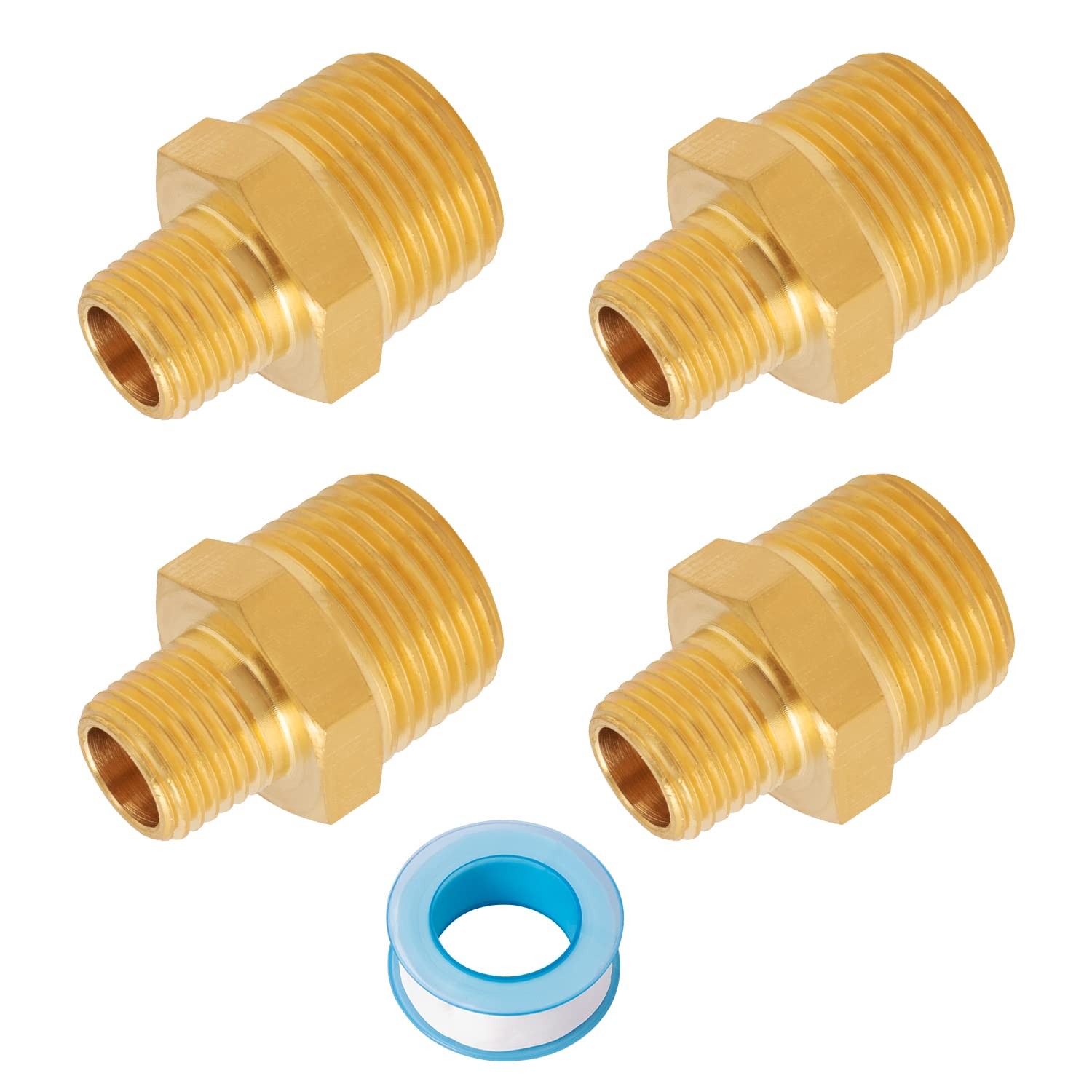 1/2 Inch NPT x 1/4 Inch Male Hex Nipple Reducer, 1/2'' to 1/4'' Male Brass Pi...