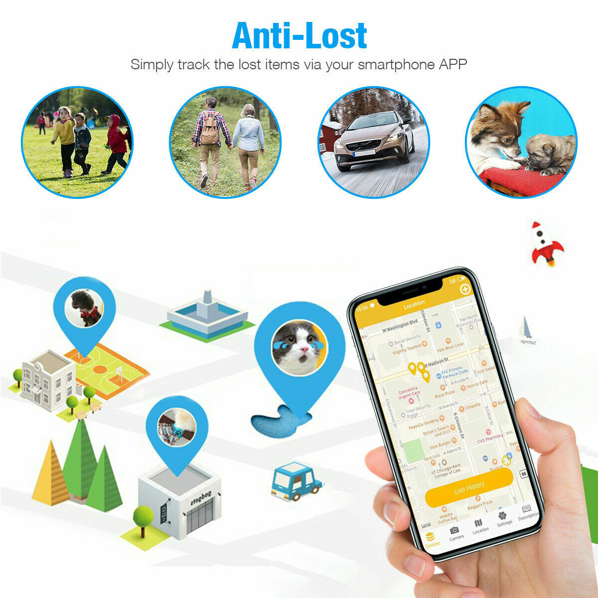 2PACK Tile GPS Tracker Alarm Wireless Bluetooth Anti-Lost Wallet Key Pet Finder