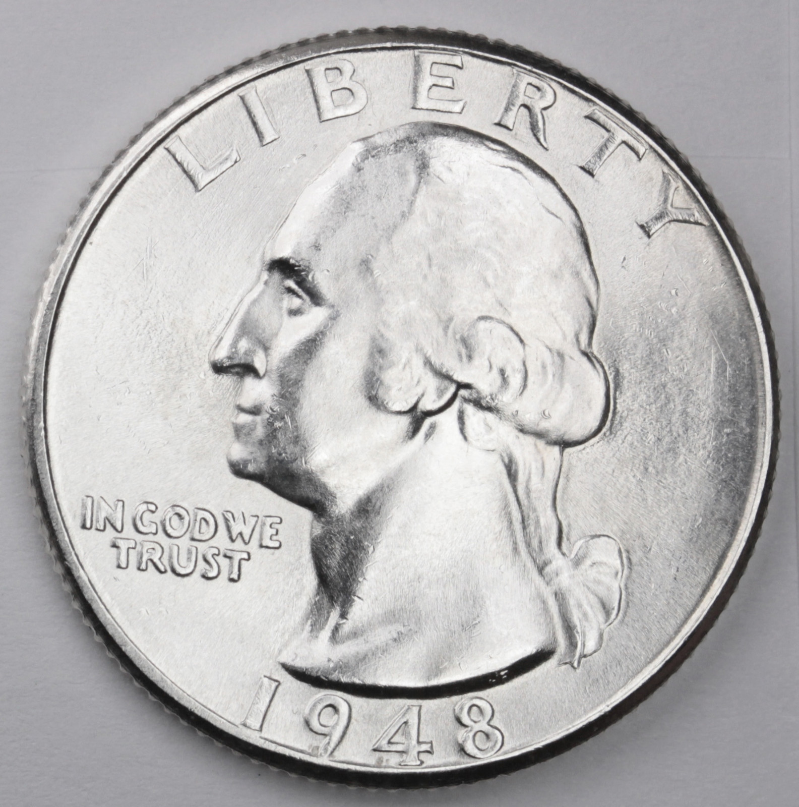 1948-d Washington Quarter. Blast White, Minimum Bag Marks. Choice BU (Inventory)