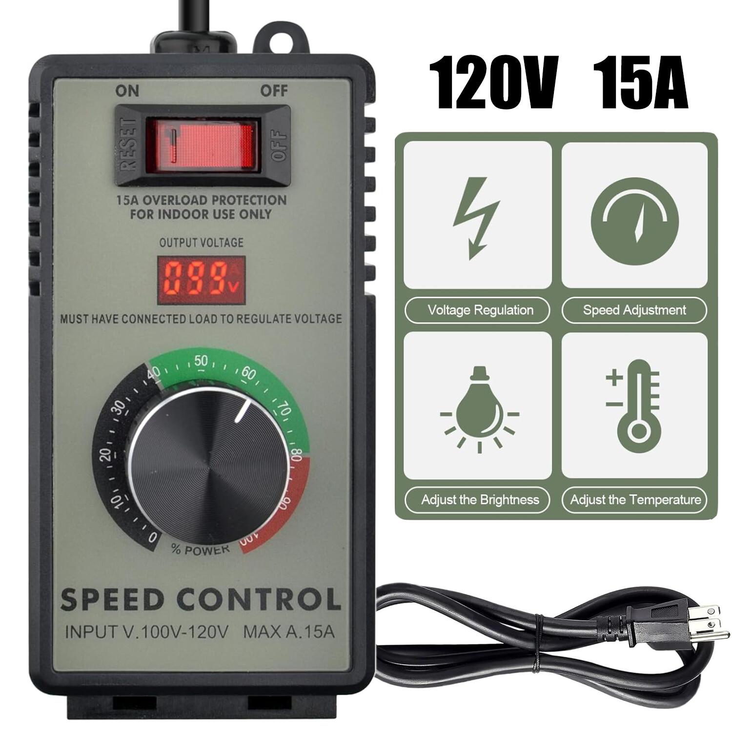 Variable Speed Controller for Router Fan Electric Motor Rheostat 120V Adjuster