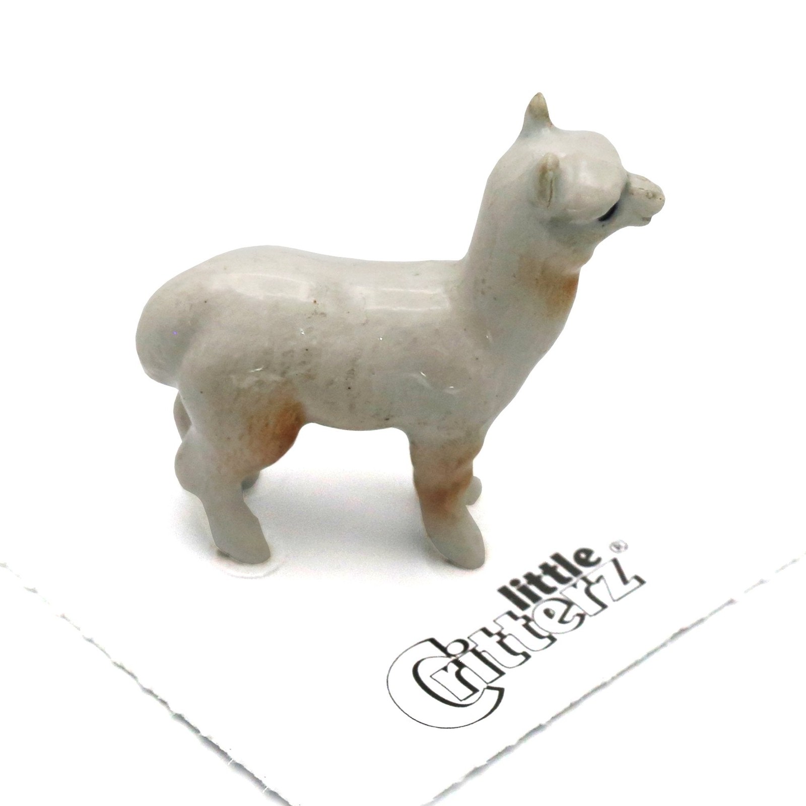 Little Critterz White Alpaca "Huacaya" Animal - Miniature Porcelain Figurine