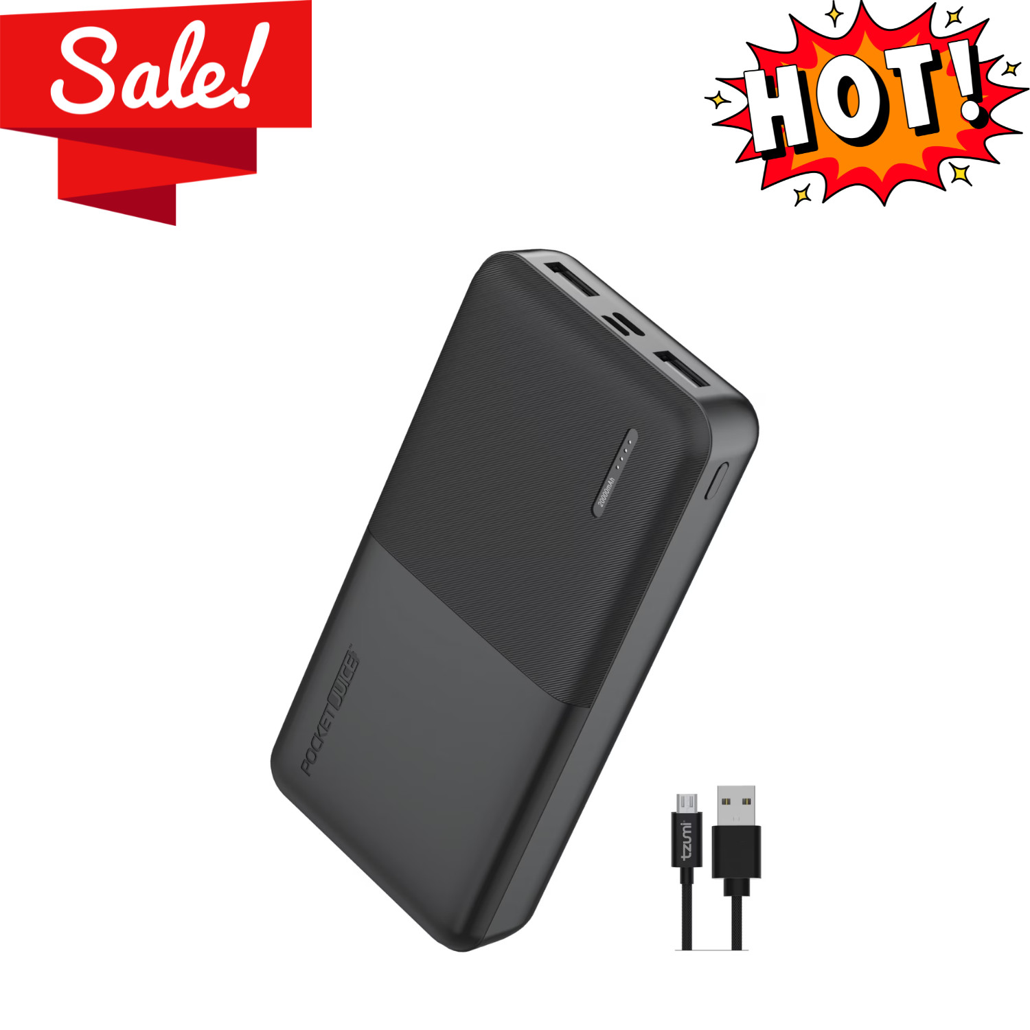 Pocket Juice Slim Pro 20000mAh Portable Power Bank Dual USB Black