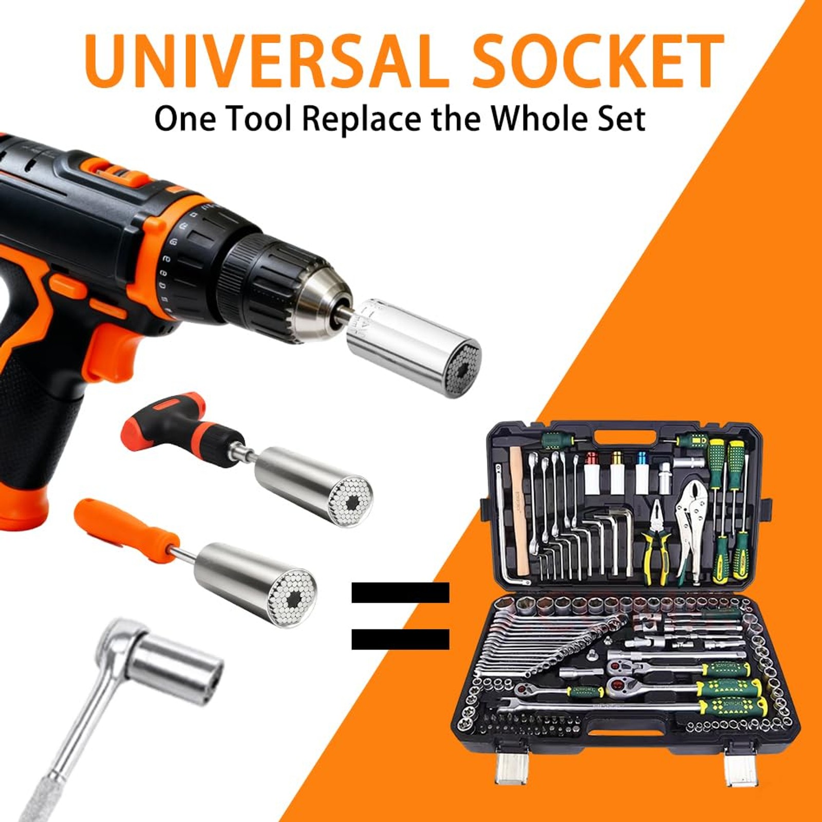Universal Socket, 7-19mm Self-Adjusting Socket ，with Power Drill Adapters, Fits