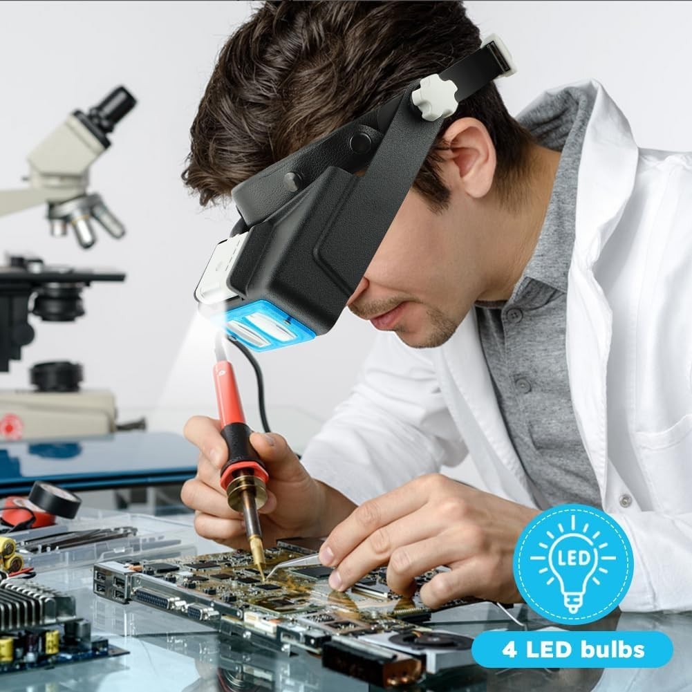 Headband Magnifier with Light,Rechargeable Magnifying Glasses for Close Work NEW