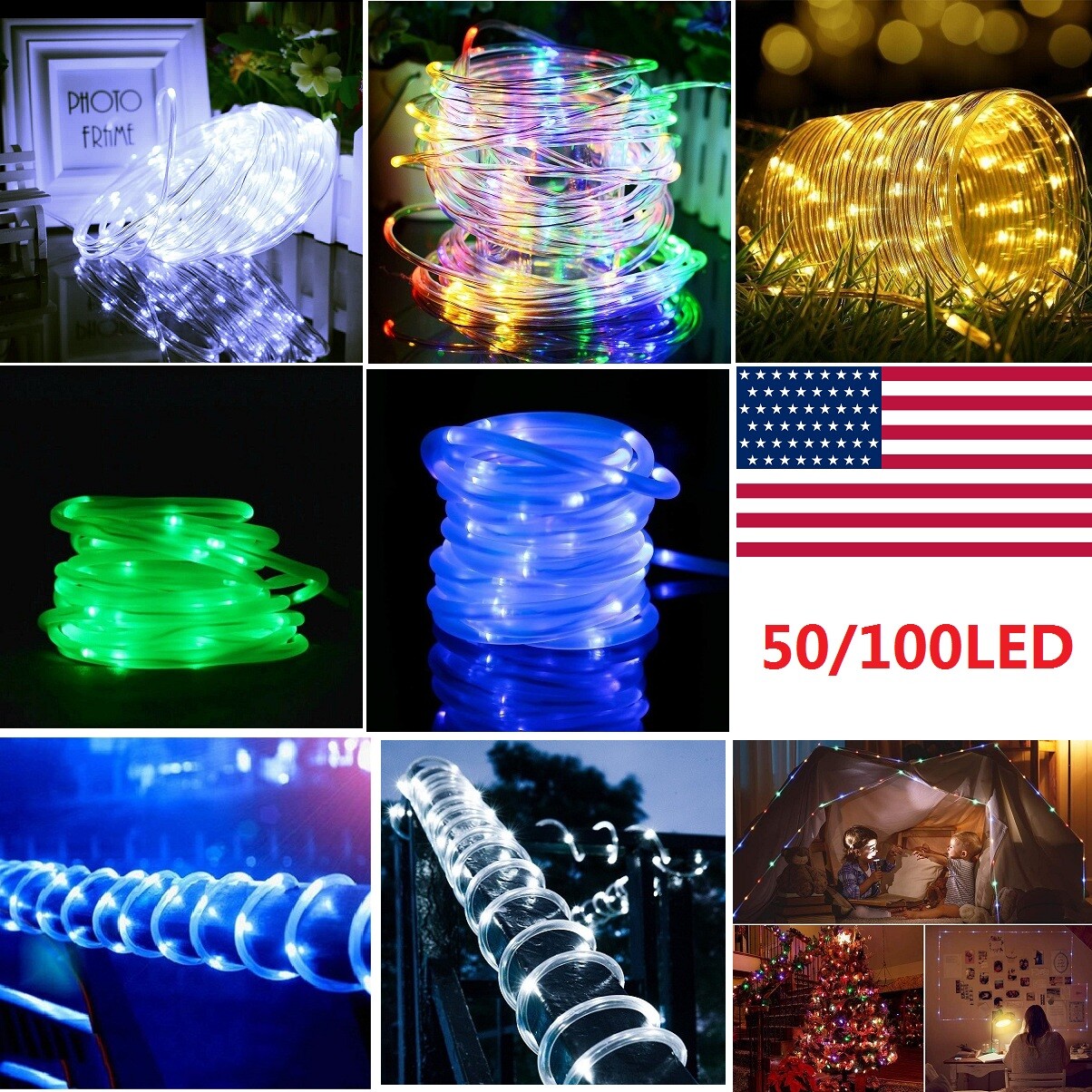 50/100Led Solar Powered Rope Fairy String Strip Lights Waterproof Outdoor Garden