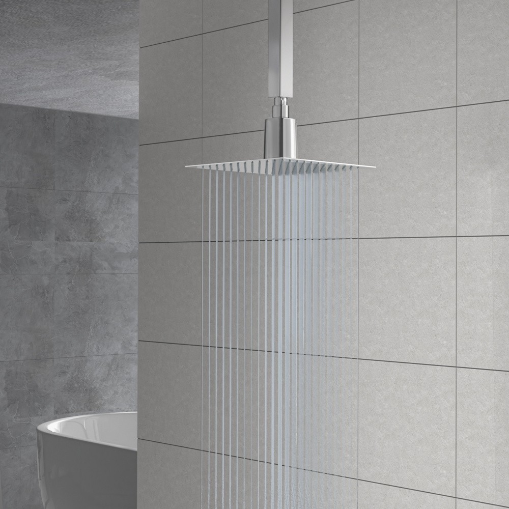 10 Inch Square Rain Shower Head Ultra-Thin 304 Stainless Steel Ceiling Mount