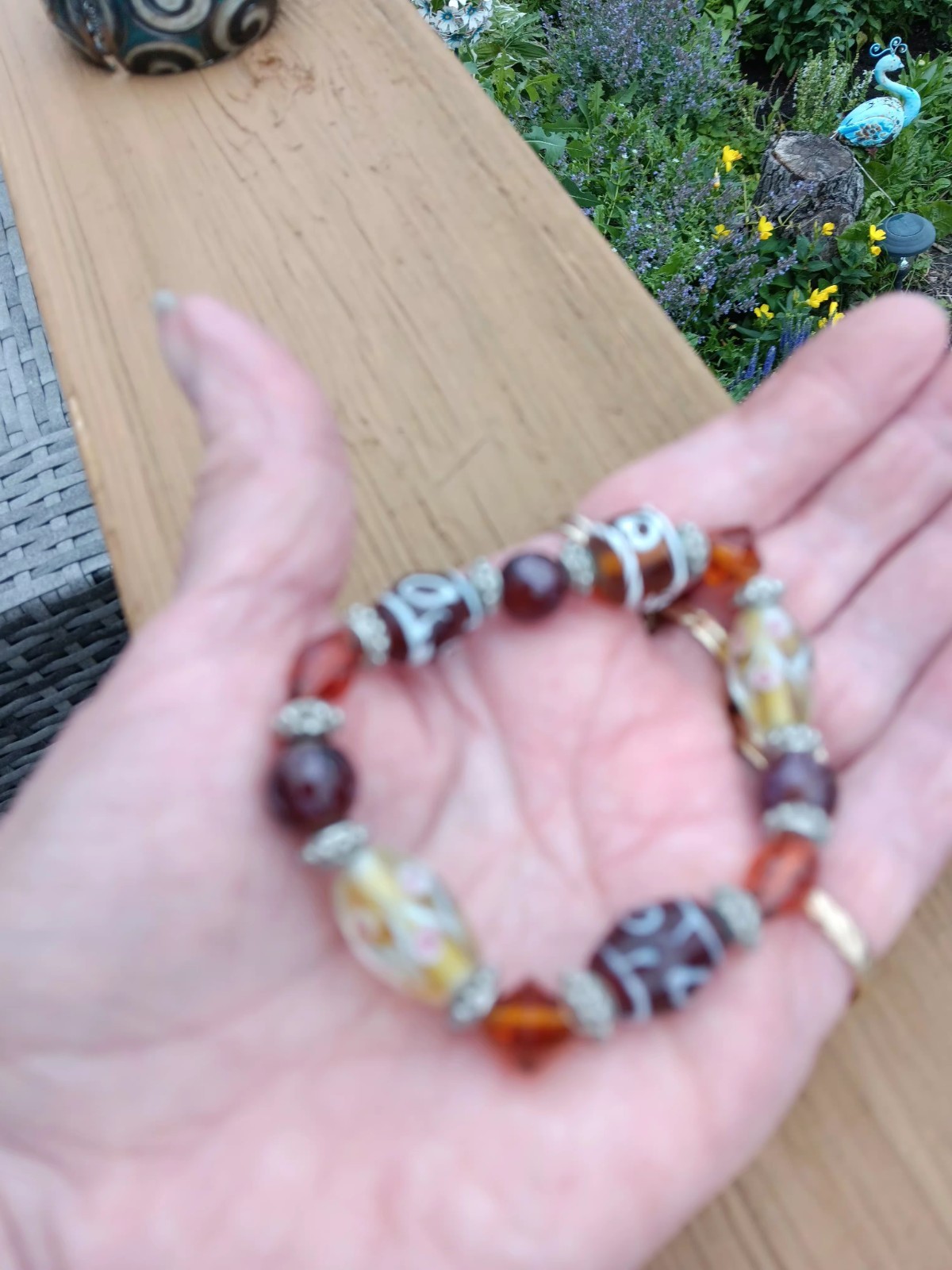 Stretchy Beaded Lampwork Bracelet Boho